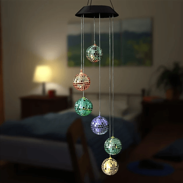 Mirror Ball Wind Chime – Solar LED Garden Decoration
