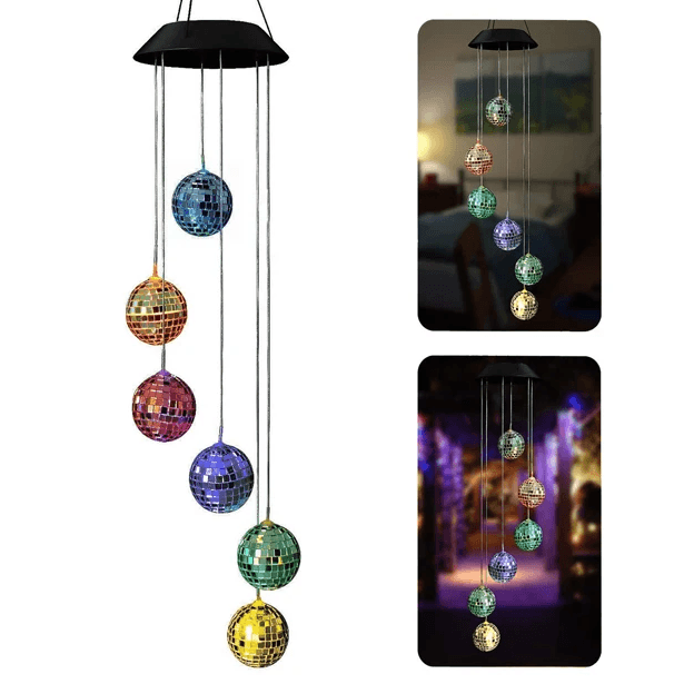 Mirror Ball Wind Chime – Solar LED Garden Decoration